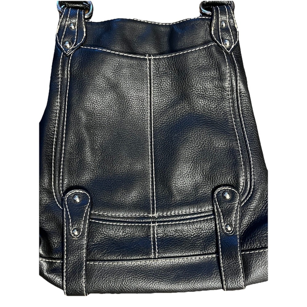 SOPHIA CAPERELLI LARGE BLACK LEATHER SHOULDER BAG PURSE W/LEOPARD PRINT LINING - Picture 2 of 9